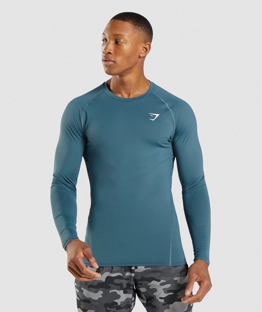 Turquoise Men\'s Gymshark Element Baselayer Long Sleeve T-Shirts | USA-26301