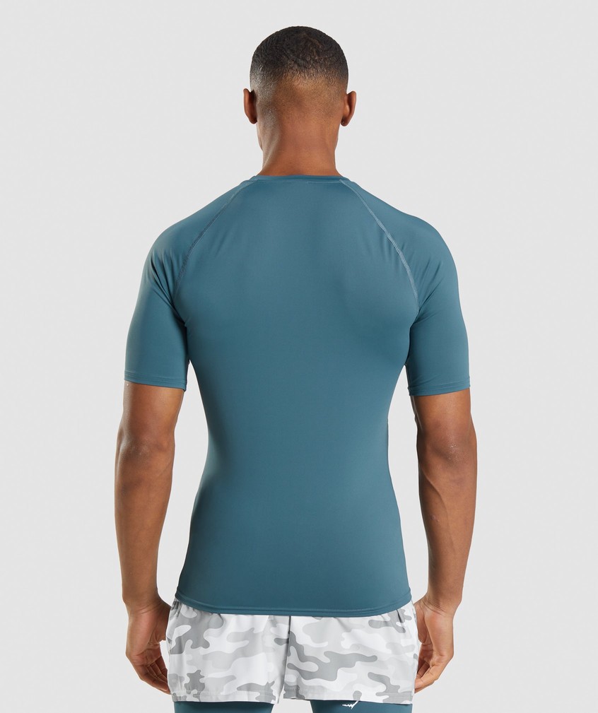 Turquoise Men's Gymshark Element Baselayer T-Shirts | USA-34861