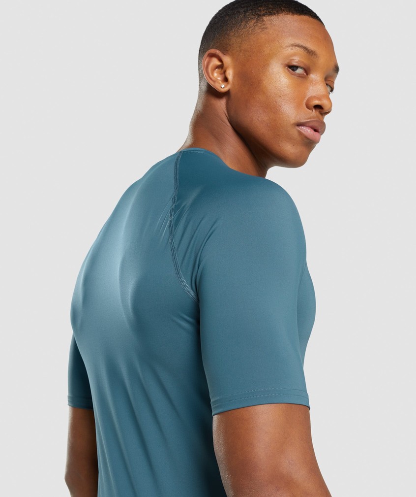 Turquoise Men's Gymshark Element Baselayer T-Shirts | USA-34861