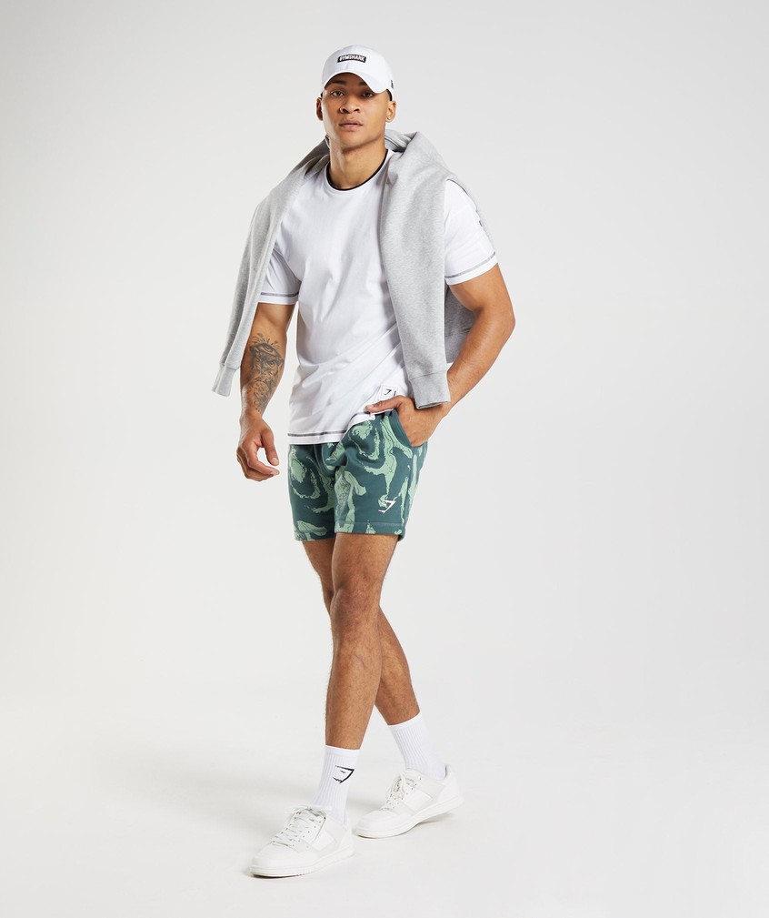 Turquoise Men's Gymshark Map Print Shorts | USA-40987