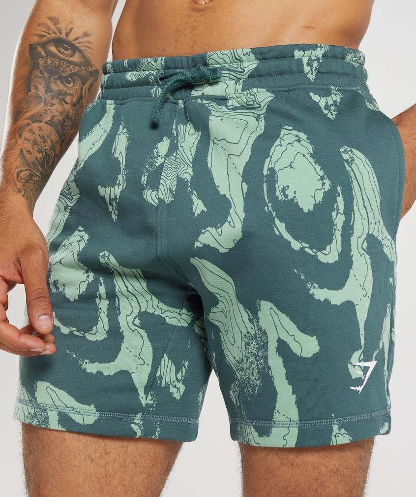 Turquoise Men's Gymshark Map Print Shorts | USA-40987