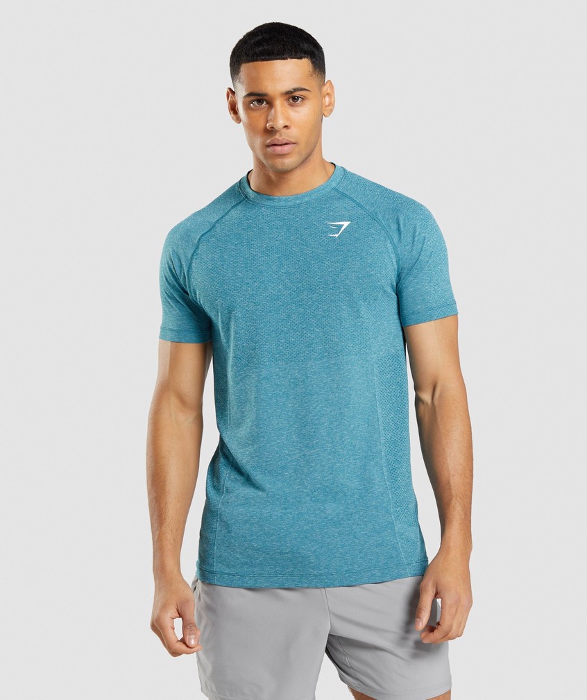 Turquoise Men\'s Gymshark Vital Light Seamless T-Shirts | USA-08695