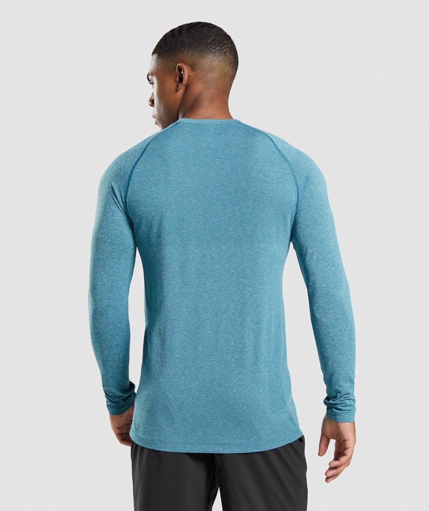 Turquoise Men's Gymshark Vital Seamless Light Long Sleeve T-Shirts | USA-52019