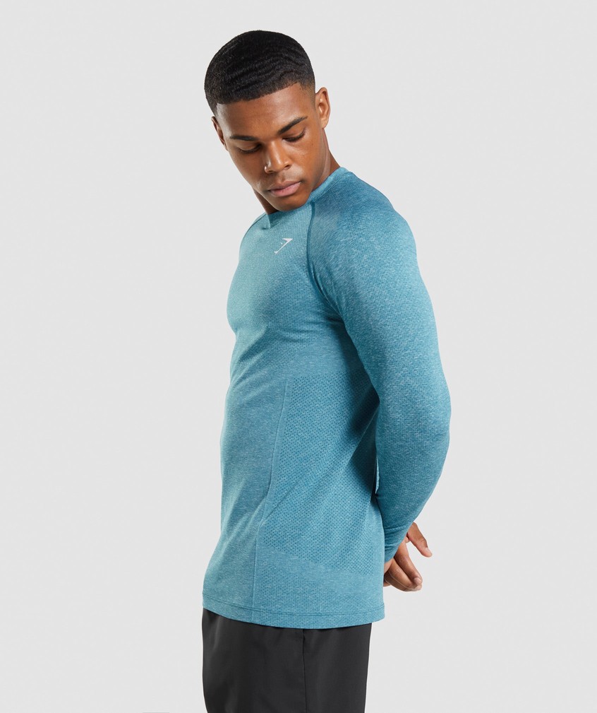 Turquoise Men's Gymshark Vital Seamless Light Long Sleeve T-Shirts | USA-52019