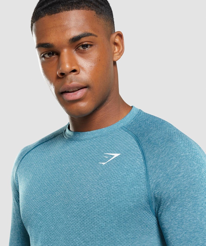 Turquoise Men's Gymshark Vital Seamless Light Long Sleeve T-Shirts | USA-52019