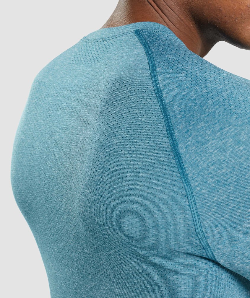 Turquoise Men's Gymshark Vital Seamless Light Long Sleeve T-Shirts | USA-52019