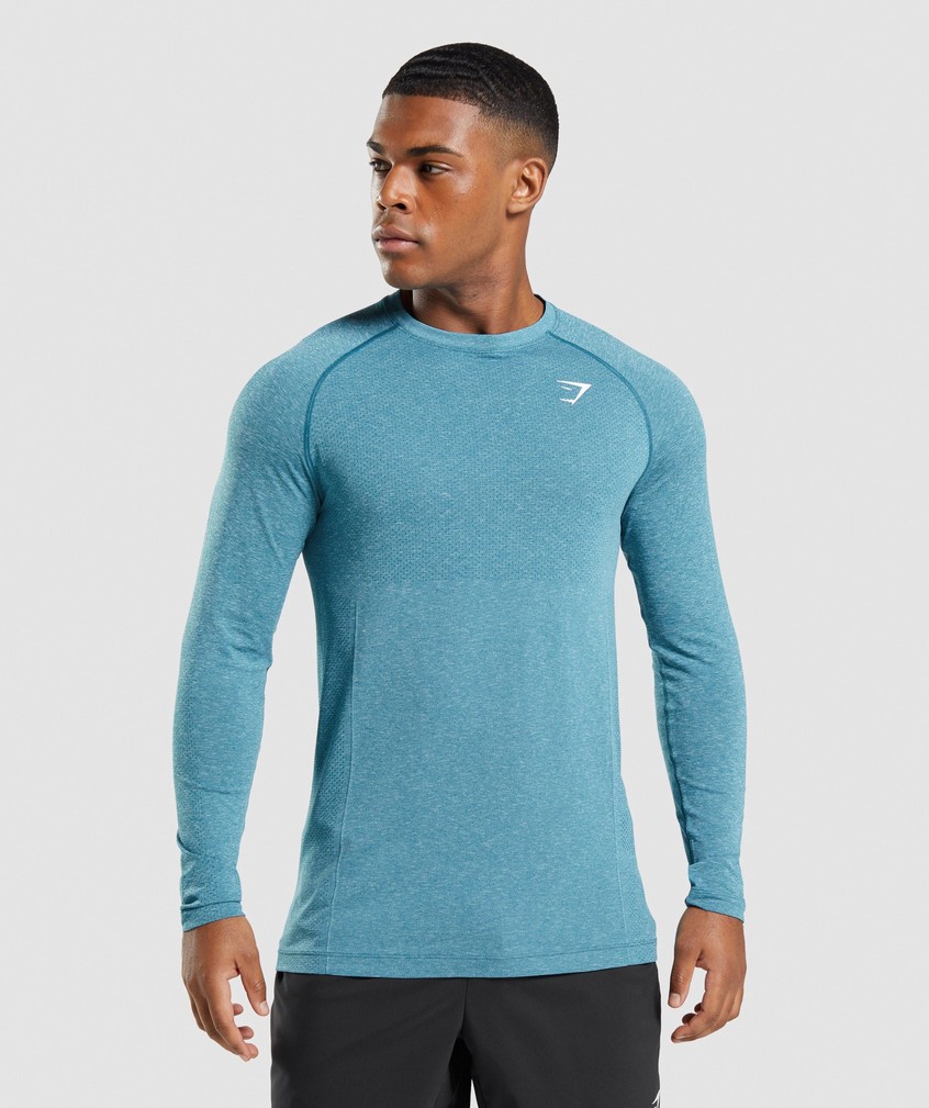 Turquoise Men\'s Gymshark Vital Seamless Light Long Sleeve T-Shirts | USA-52019