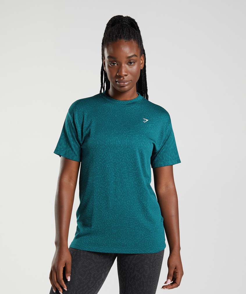 Turquoise Women\'s Gymshark Adapt Animal Seamless T-Shirts | USA-28164