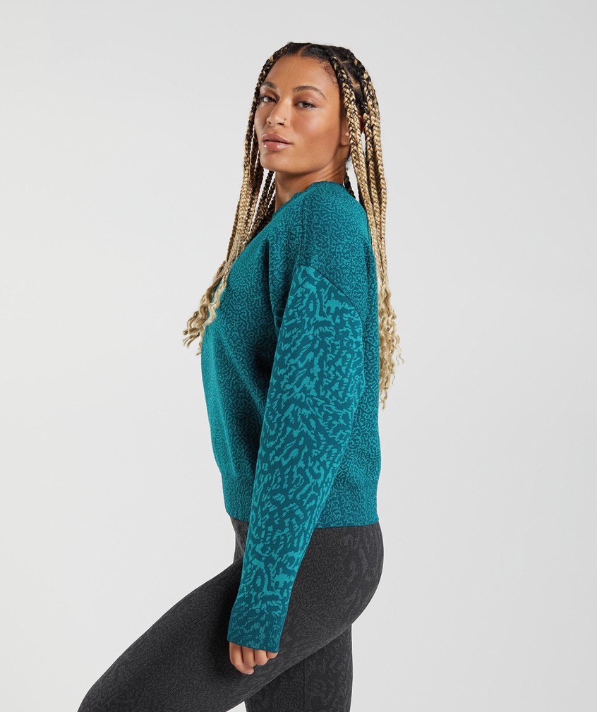 Turquoise Women's Gymshark Adapt Animal Swea Pullover | USA-28194