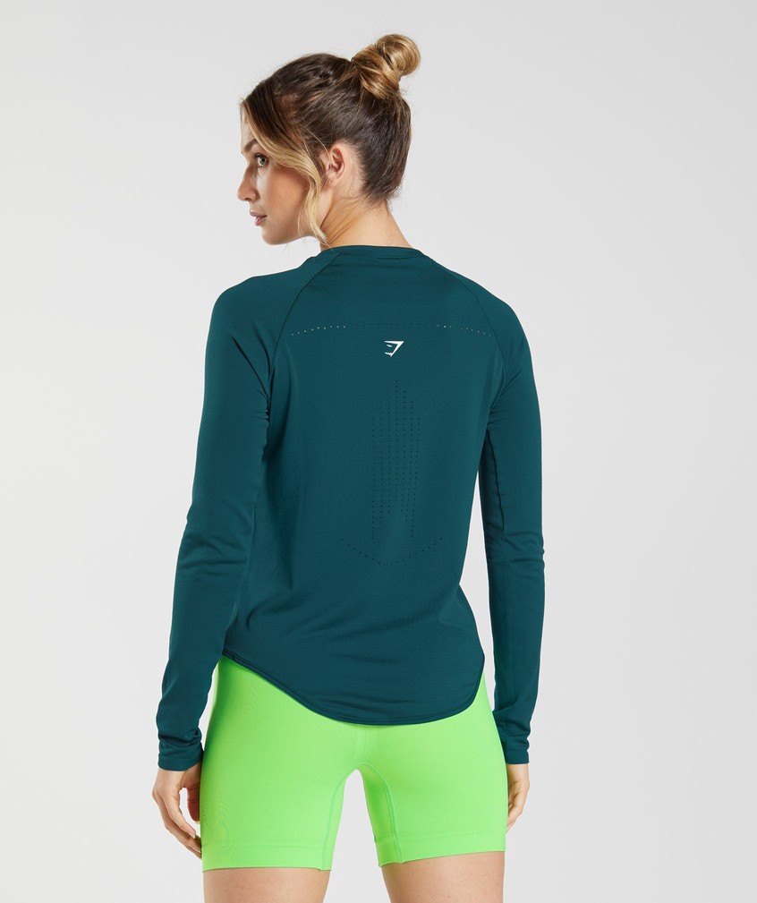 Turquoise Women's Gymshark Sweat Seamless Long Sleeve Top T-Shirts | USA-56482