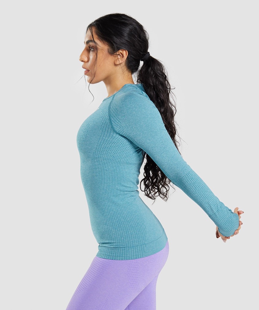 Turquoise Women's Gymshark Vital Seamless 2.0 Long Sleeve Top T-Shirts | USA-48173