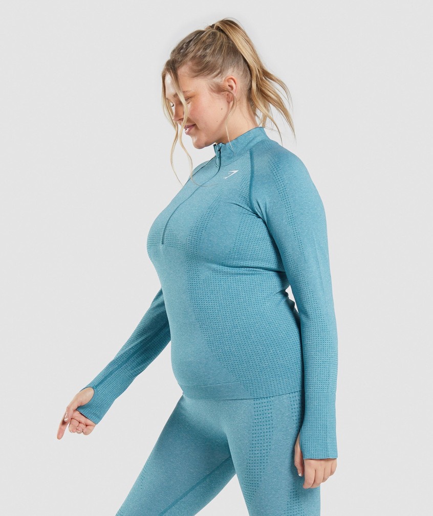 Turquoise Women's Gymshark Vital Seamless 2.0 1/2 Zip Pullover | USA-53294