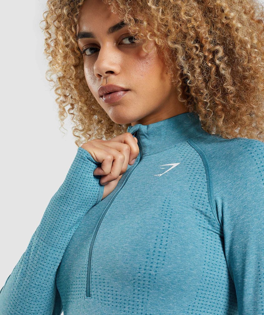 Turquoise Women's Gymshark Vital Seamless 2.0 1/2 Zip Pullover | USA-53294