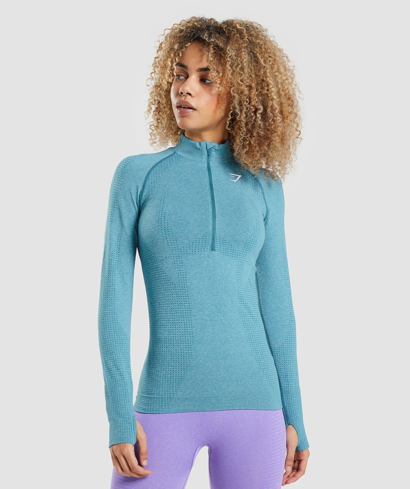 Turquoise Women\'s Gymshark Vital Seamless 2.0 1/2 Zip Pullover | USA-53294