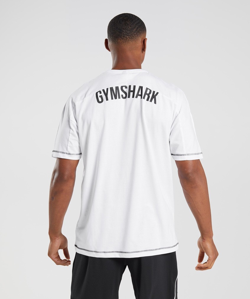 White / Black Men's Gymshark Recess T-Shirts | USA-52768