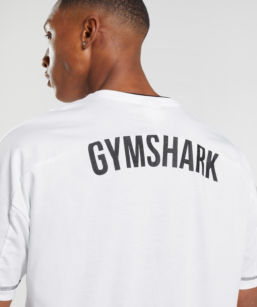 White / Black Men's Gymshark Recess T-Shirts | USA-52768