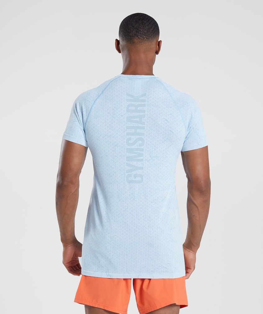 White / Blue Men's Gymshark Geo Seamless T-Shirts | USA-10258