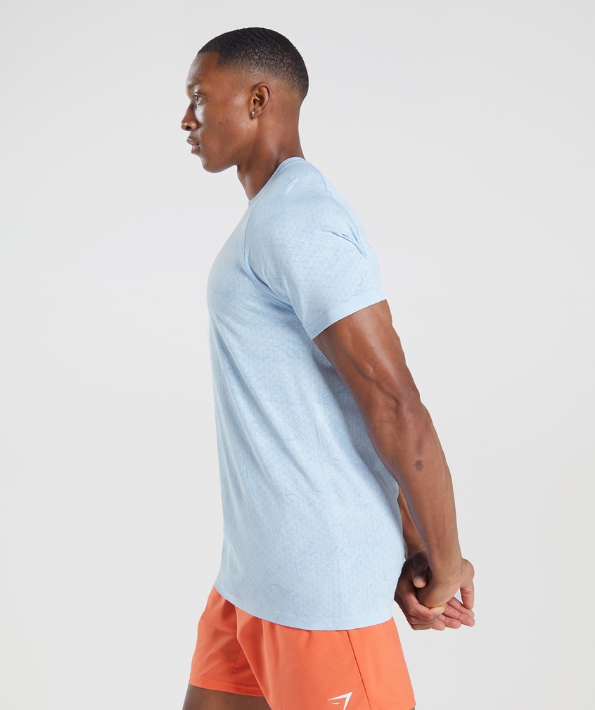 White / Blue Men's Gymshark Geo Seamless T-Shirts | USA-10258