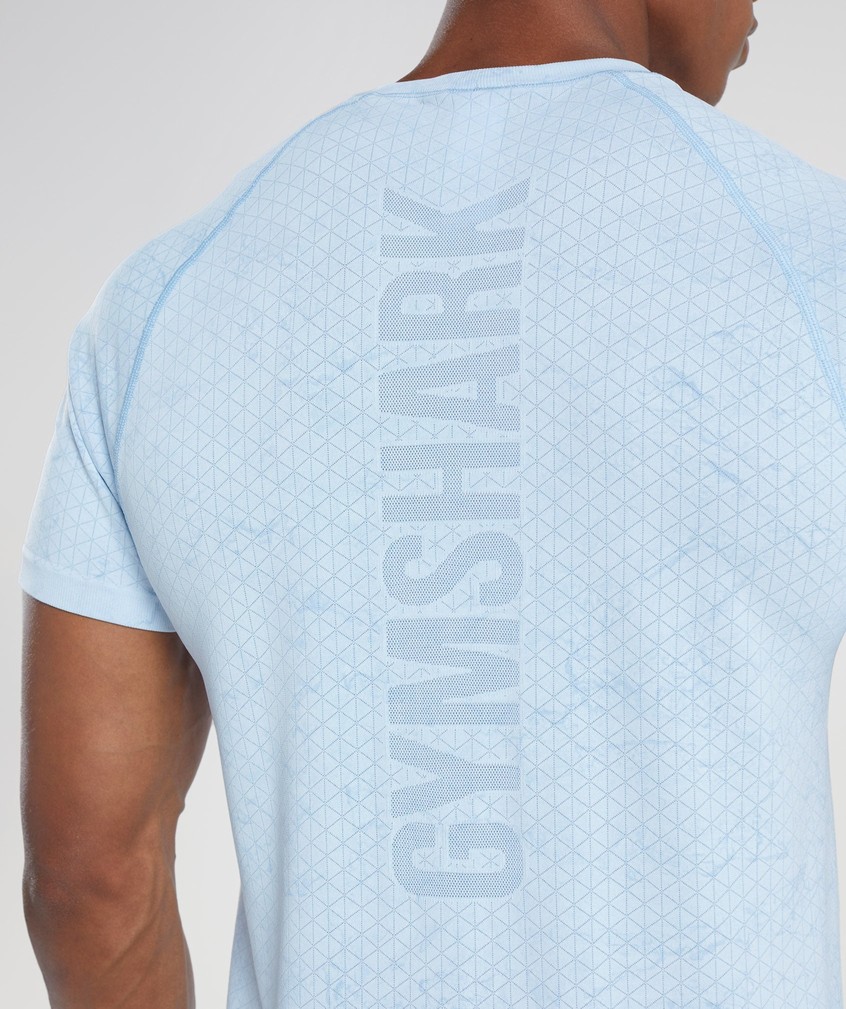 White / Blue Men's Gymshark Geo Seamless T-Shirts | USA-10258