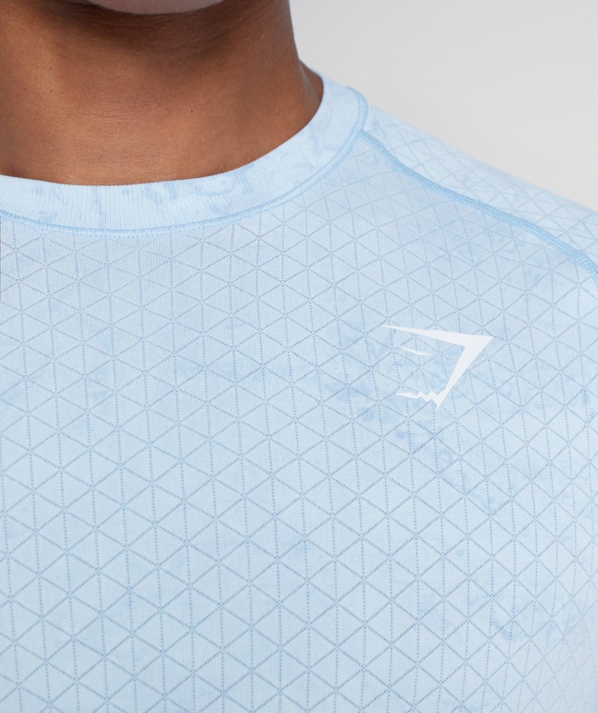 White / Blue Men's Gymshark Geo Seamless T-Shirts | USA-10258