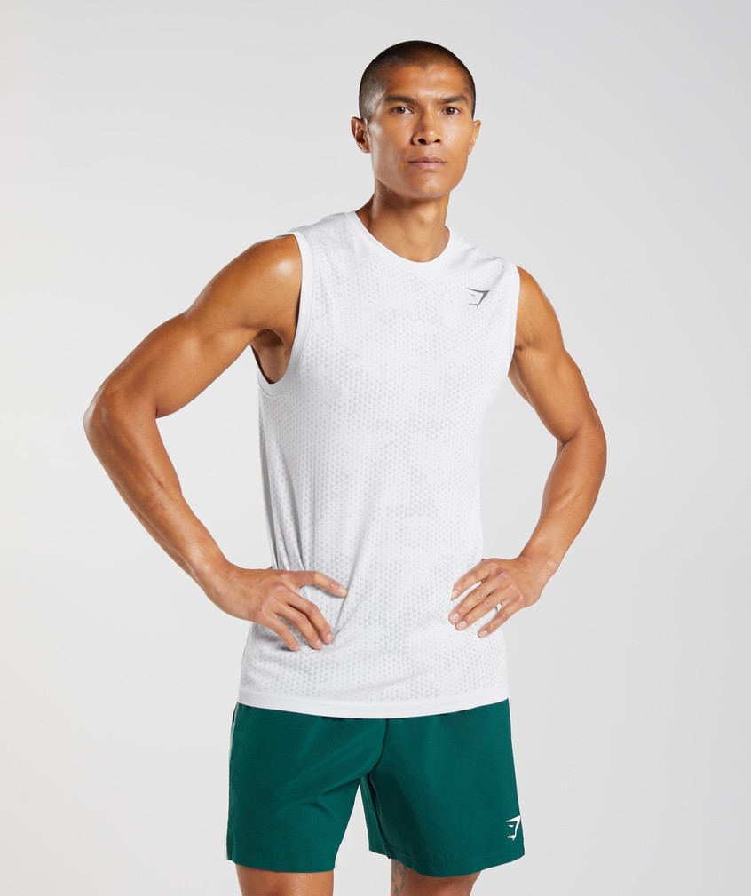 White / Grey Men\'s Gymshark Sport Seamless Tank | USA-14806