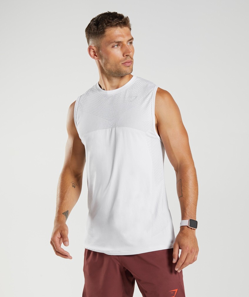 White / Light Grey Men\'s Gymshark Apex Seamless Tank | USA-62135