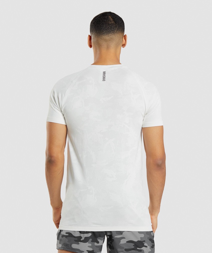 White / Light Grey Men's Gymshark Geo Seamless T-Shirts | USA-31405