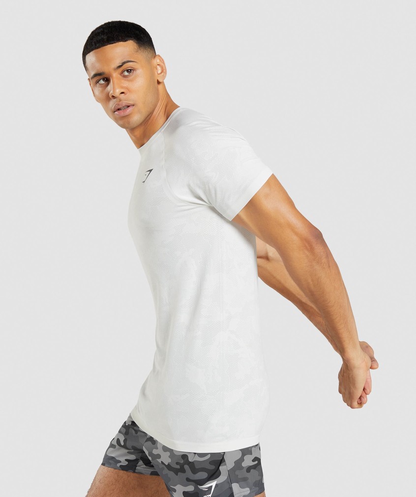 White / Light Grey Men's Gymshark Geo Seamless T-Shirts | USA-31405