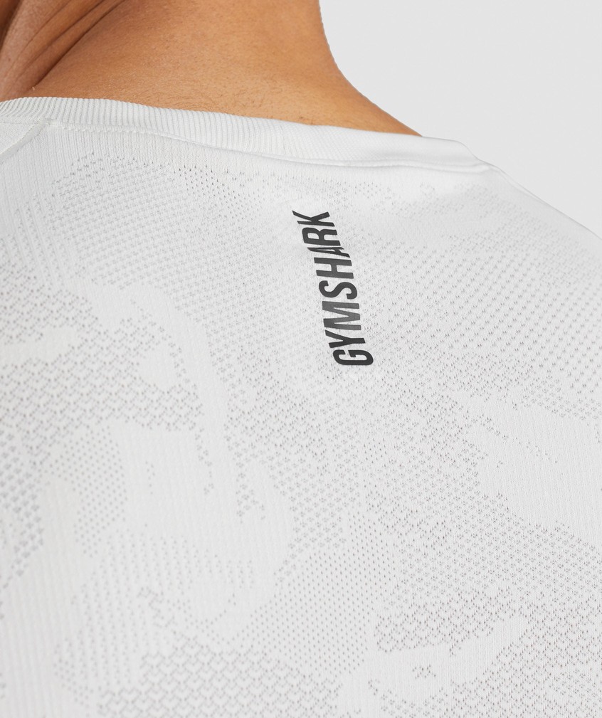 White / Light Grey Men's Gymshark Geo Seamless T-Shirts | USA-31405