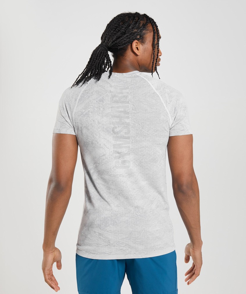 White / Light Grey Men's Gymshark Geo Seamless T-Shirts | USA-35679