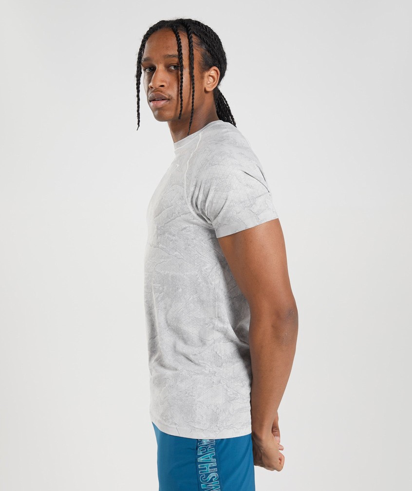 White / Light Grey Men's Gymshark Geo Seamless T-Shirts | USA-35679