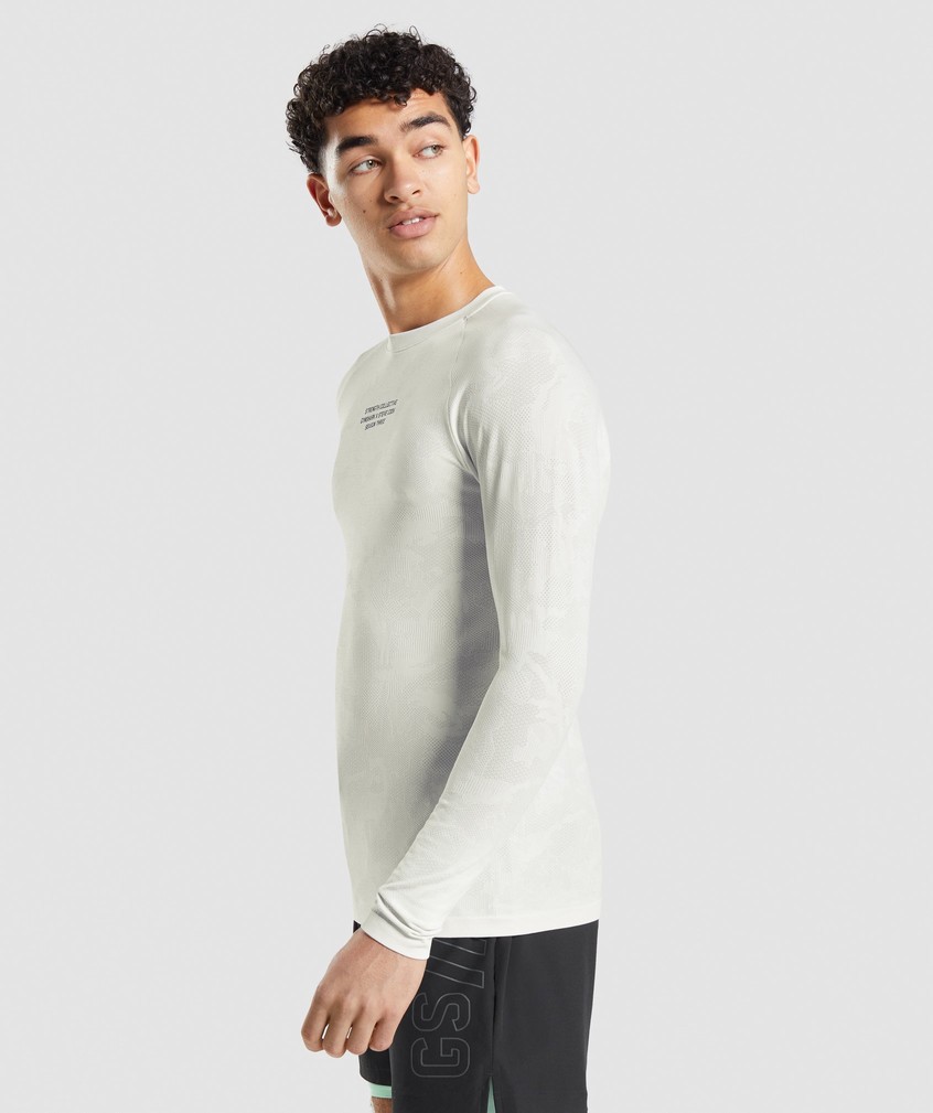 White / Light Grey Men's Gymshark Steve Cook Long Sleeve Seamless T-Shirts | USA-35416