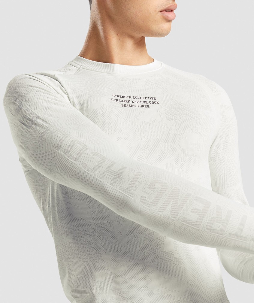 White / Light Grey Men's Gymshark Steve Cook Long Sleeve Seamless T-Shirts | USA-35416