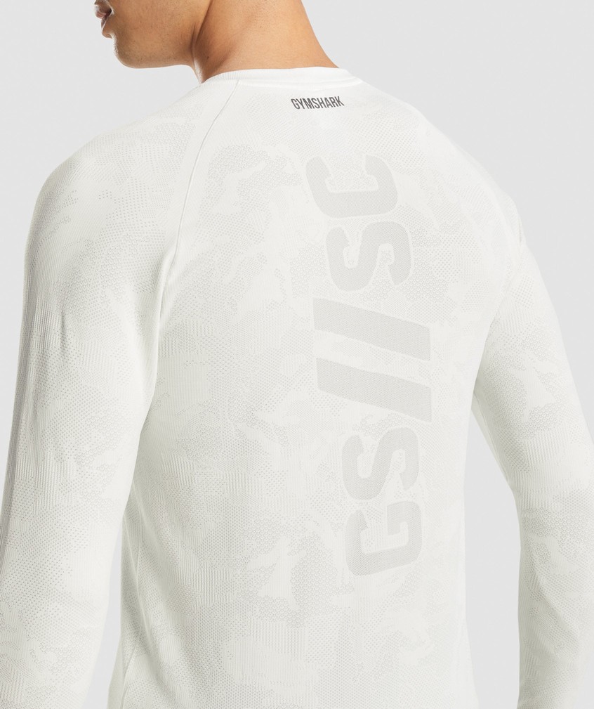 White / Light Grey Men's Gymshark Steve Cook Long Sleeve Seamless T-Shirts | USA-35416