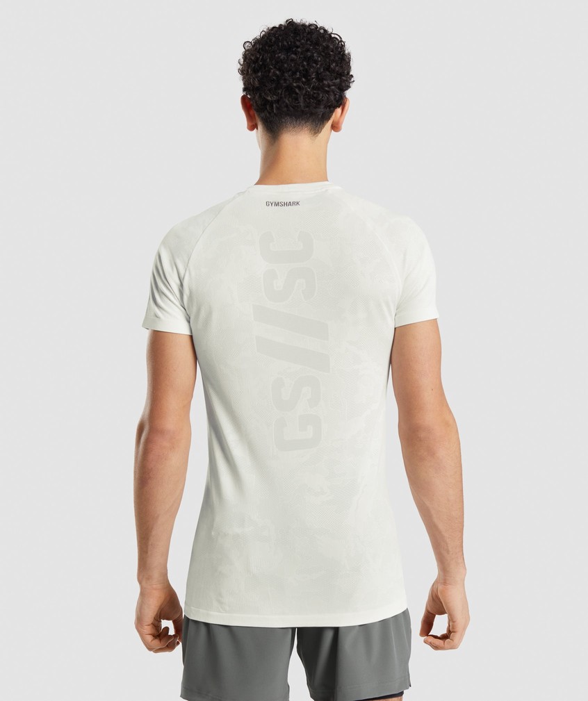 White / Light Grey Men's Gymshark Steve Cook Seamless T-Shirts | USA-97130