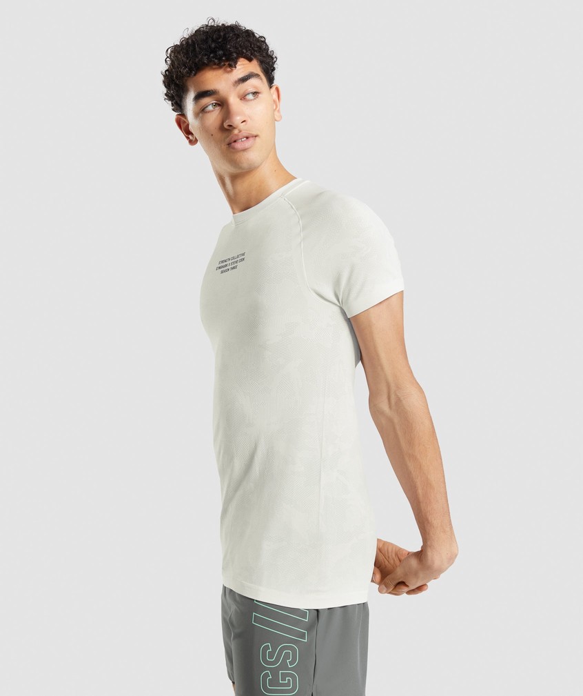 White / Light Grey Men's Gymshark Steve Cook Seamless T-Shirts | USA-97130