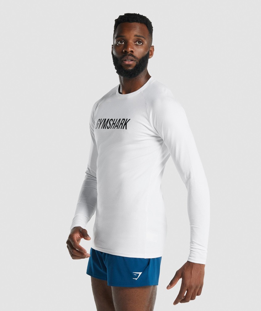 White Men's Gymshark Apollo Long Sleeve T-Shirts | USA-21640