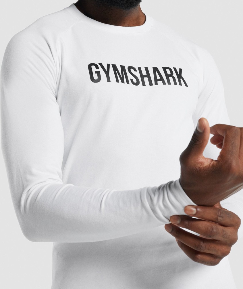 White Men's Gymshark Apollo Long Sleeve T-Shirts | USA-21640