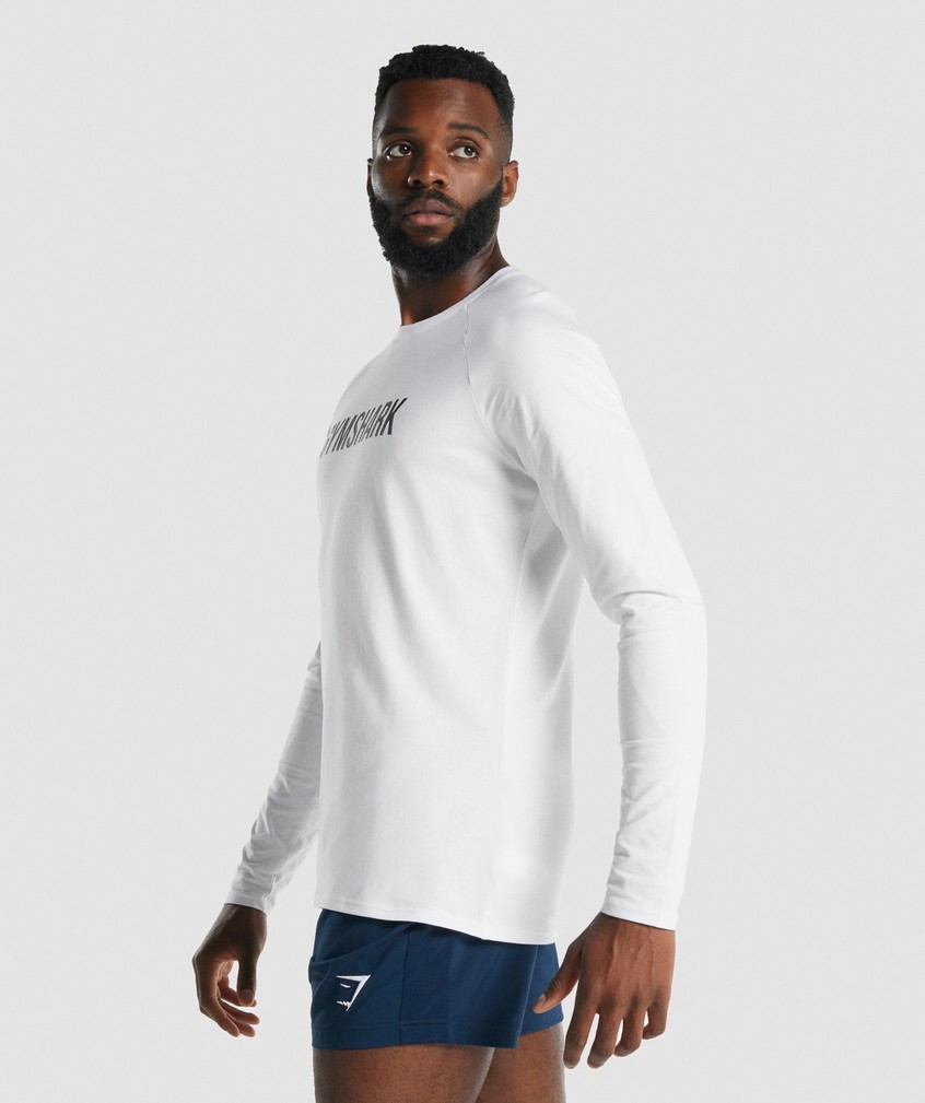 White Men's Gymshark Apollo Long Sleeve T-Shirts | USA-92630