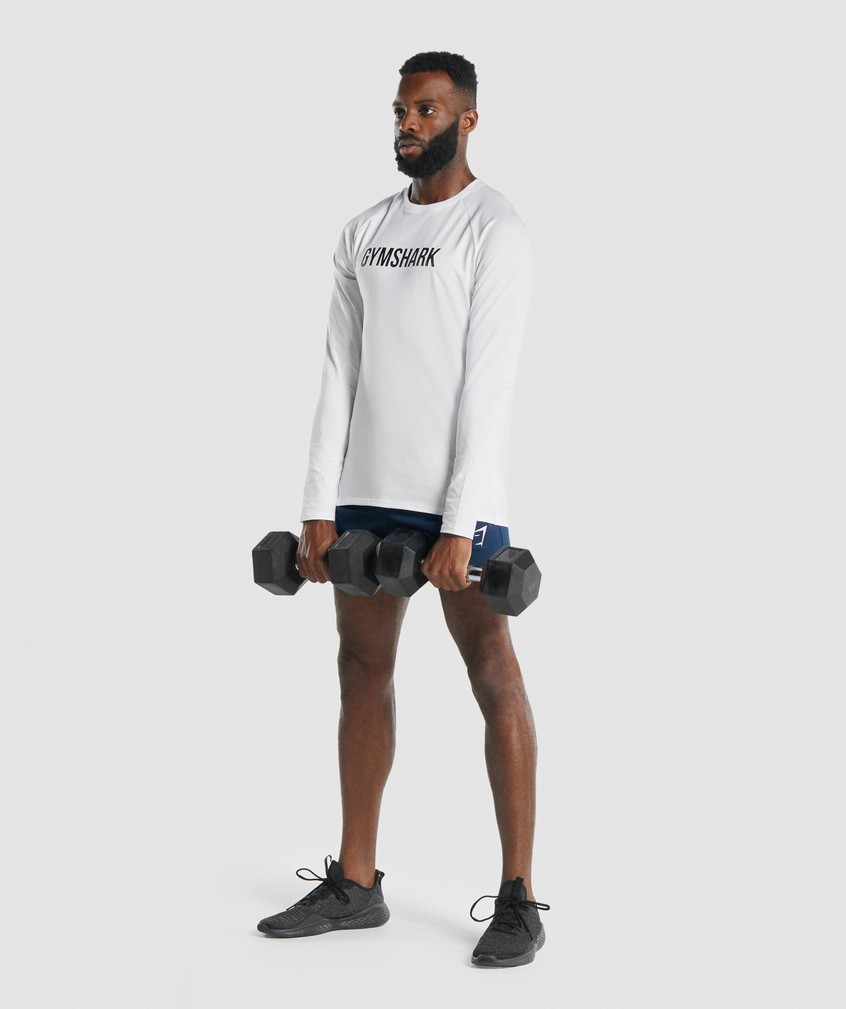 White Men's Gymshark Apollo Long Sleeve T-Shirts | USA-92630