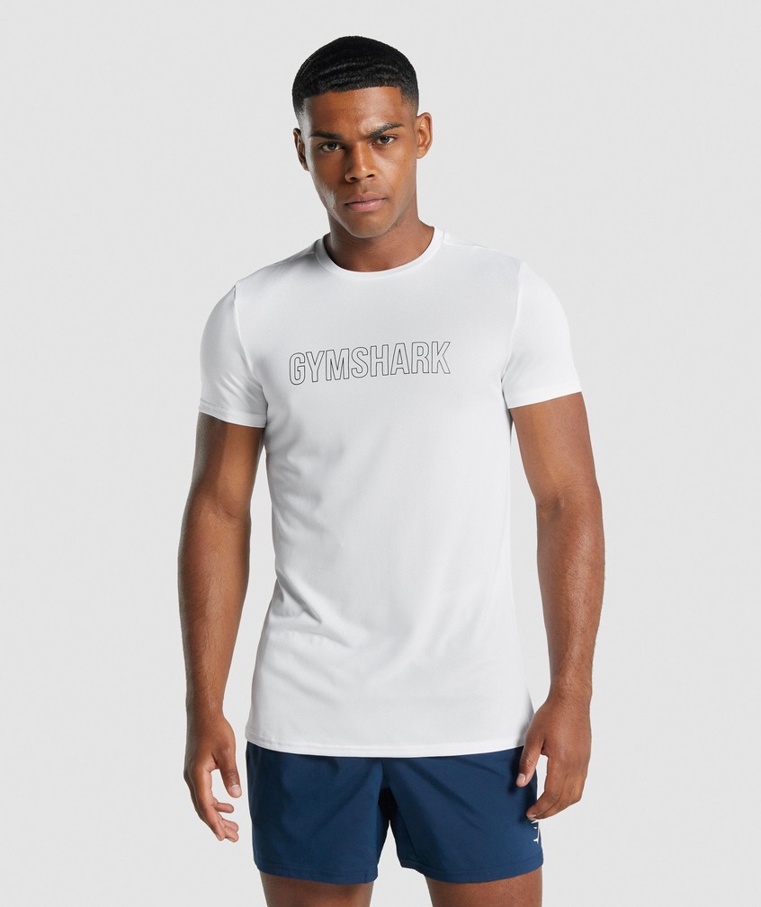 White Men\'s Gymshark Arrival Graphic T-Shirts | USA-79856