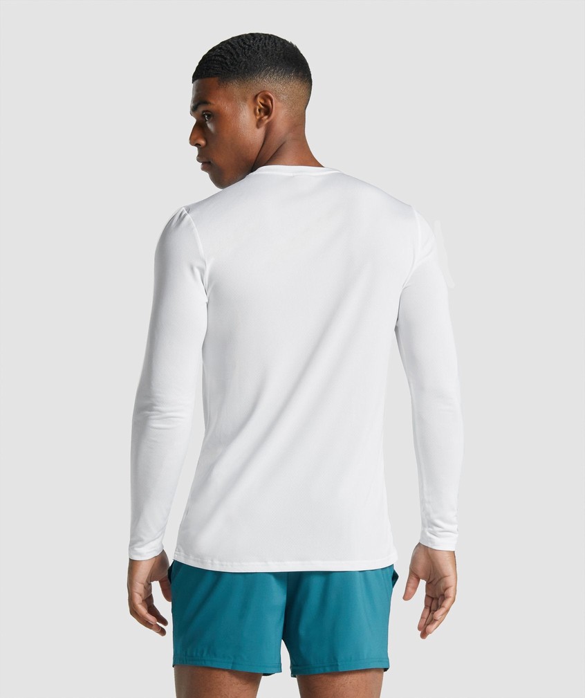 White Men's Gymshark Arrival Long Sleeve Graphic T-Shirts | USA-42083