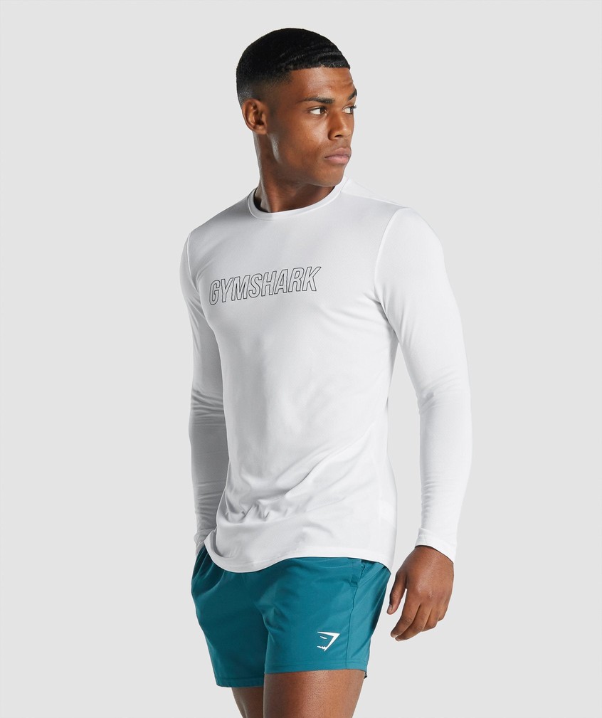 White Men's Gymshark Arrival Long Sleeve Graphic T-Shirts | USA-42083