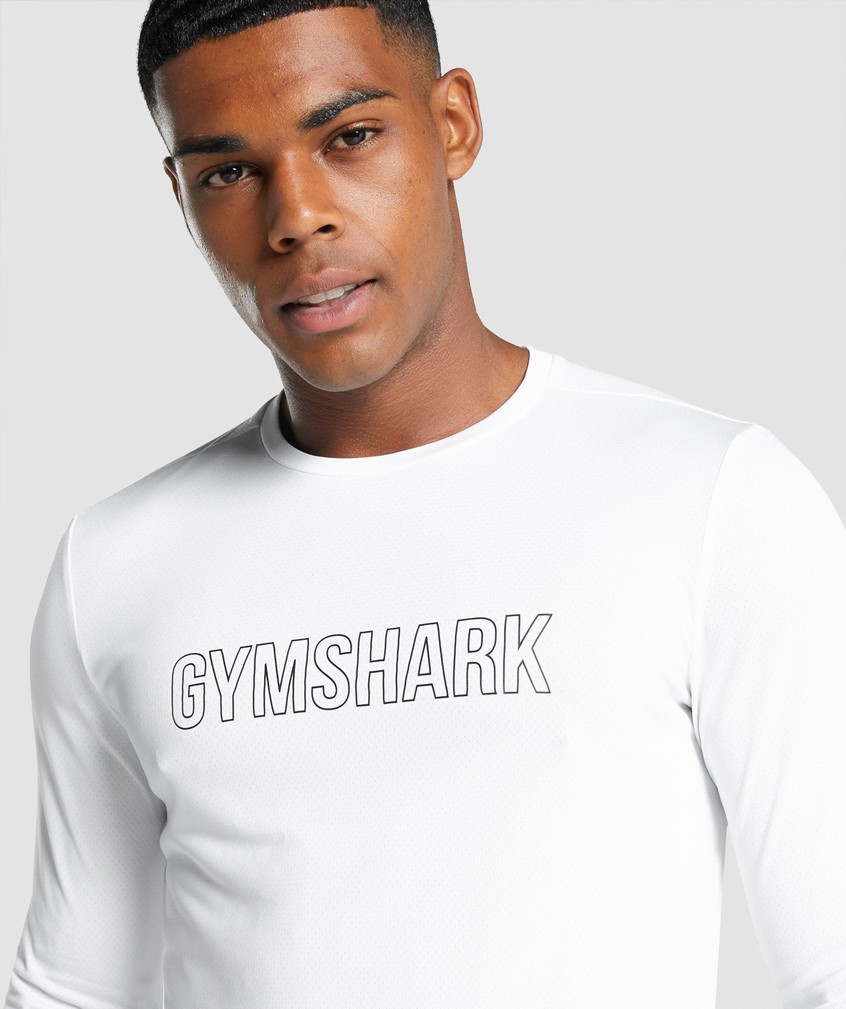 White Men's Gymshark Arrival Long Sleeve Graphic T-Shirts | USA-42083