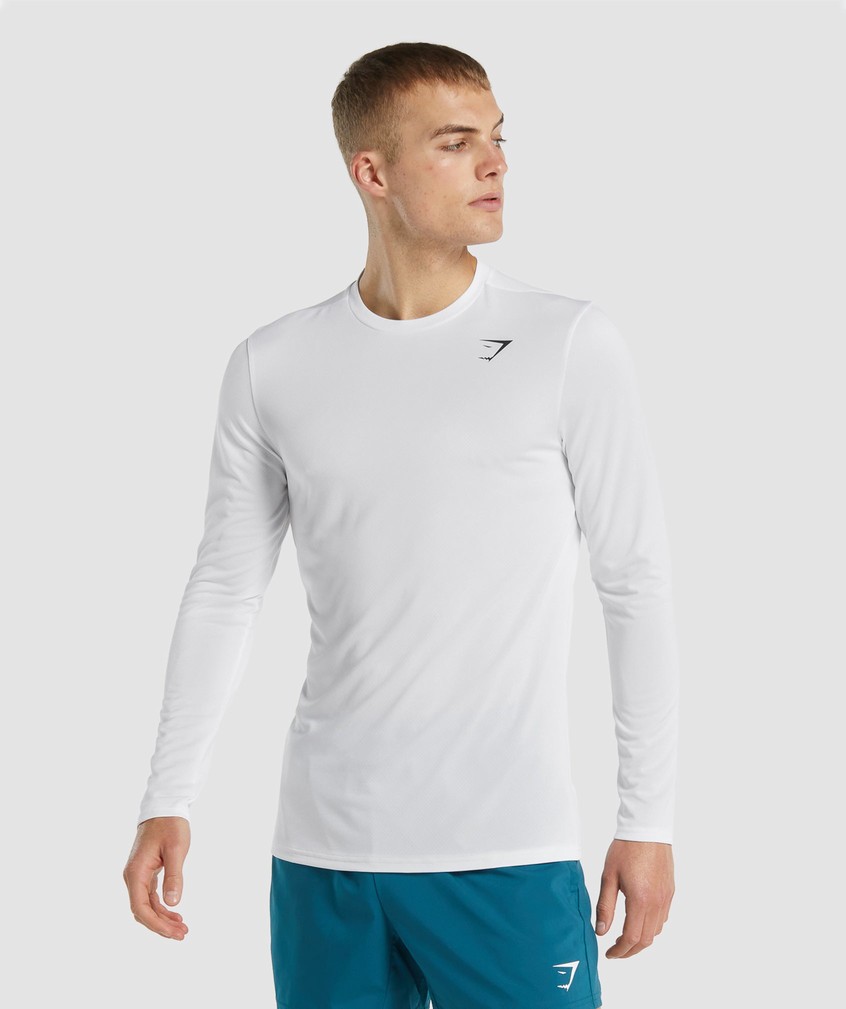 White Men\'s Gymshark Arrival Long Sleeve T-Shirts | USA-65370