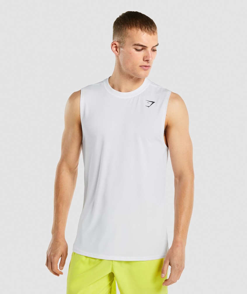 White Men\'s Gymshark Arrival Sleeveless Tank | USA-17629