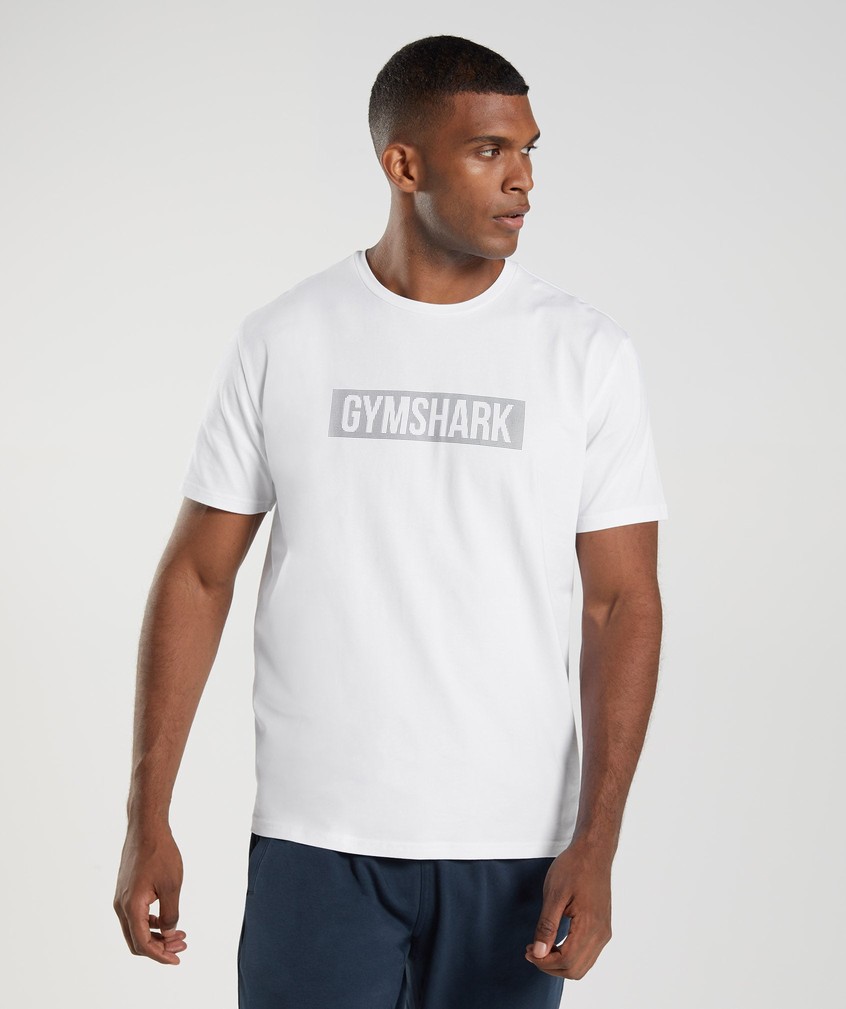 White Men\'s Gymshark Block T-Shirts | USA-45102