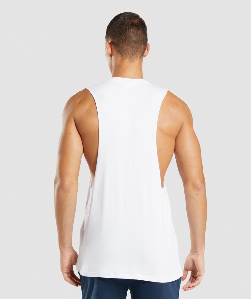 White Men's Gymshark Central Drop Arm Tank | USA-89362