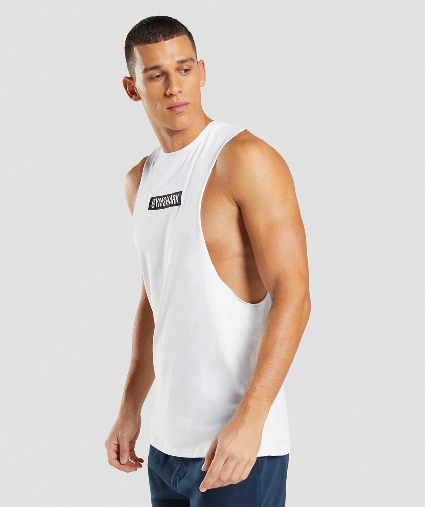 White Men's Gymshark Central Drop Arm Tank | USA-89362