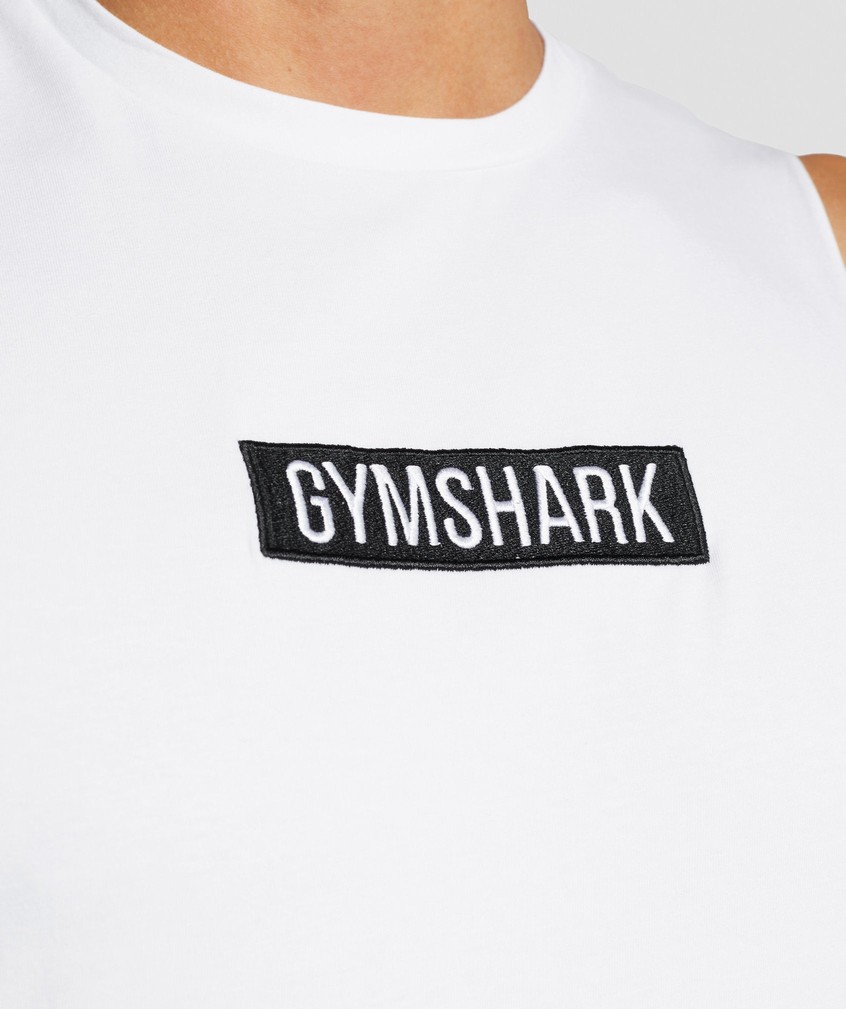 White Men's Gymshark Central Drop Arm Tank | USA-89362